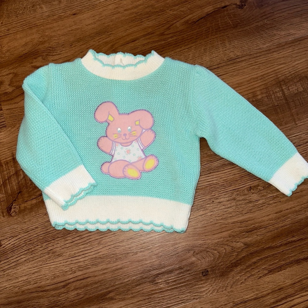 Vintage Adorable Baby Knit  Sweater Easter Bunny Size 6/9 Months By Color Track